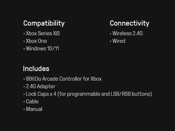 8Bitdo Arcade Controller 2.4G/USB pour Xbox Series X/S, Xbox One et Windows - Edition Noire - Manettes - 8Bitdo - Shop Just for Games