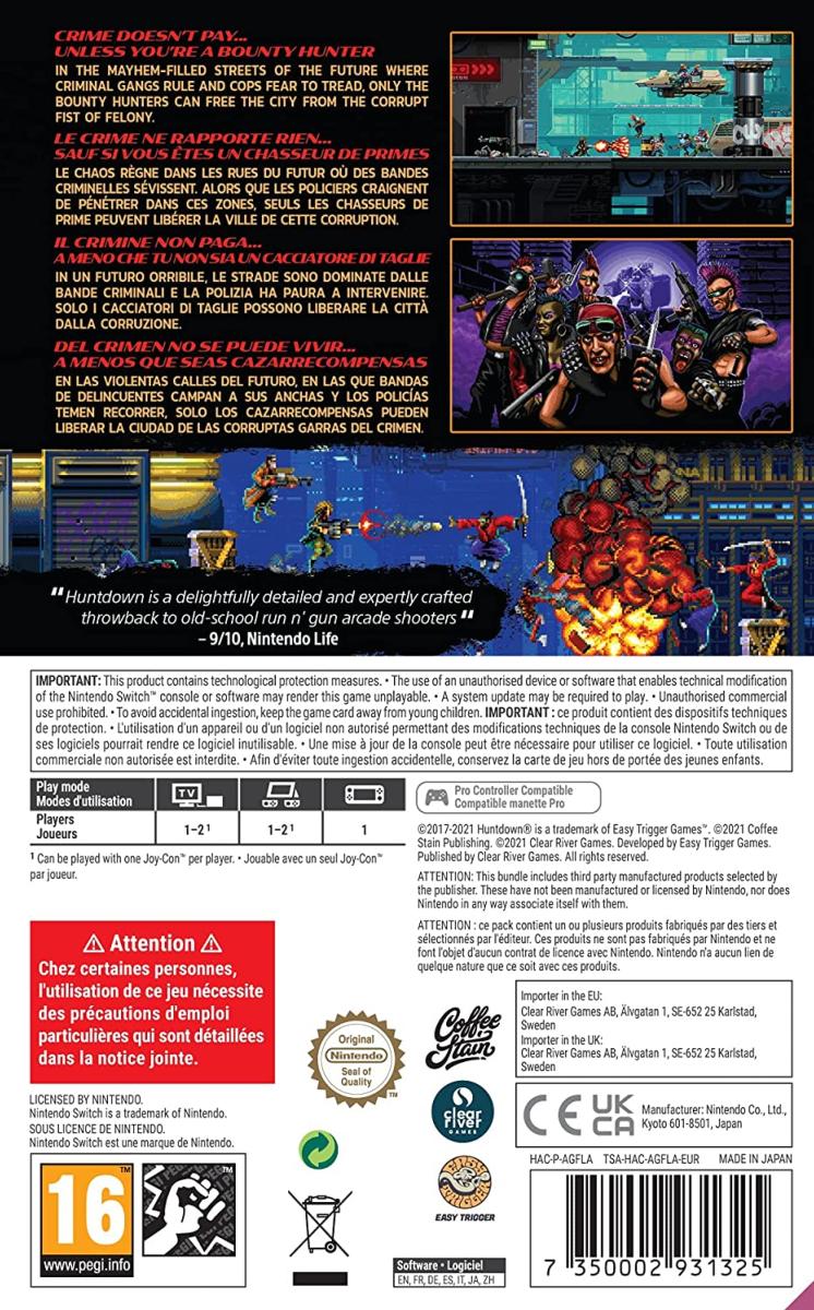 Huntdown Nintendo SWITCH - Jeux Vidéo Physique - Clear River Games - Shop Just for Games