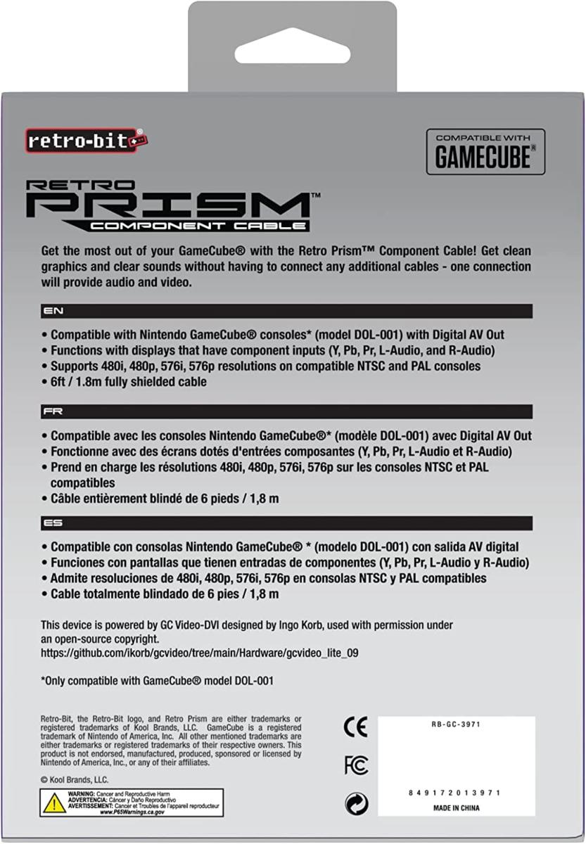 Retro - Bit Prism Câble à Composantes GameCube - Câbles et Chargeurs - retro - bit - Shop Just for Games