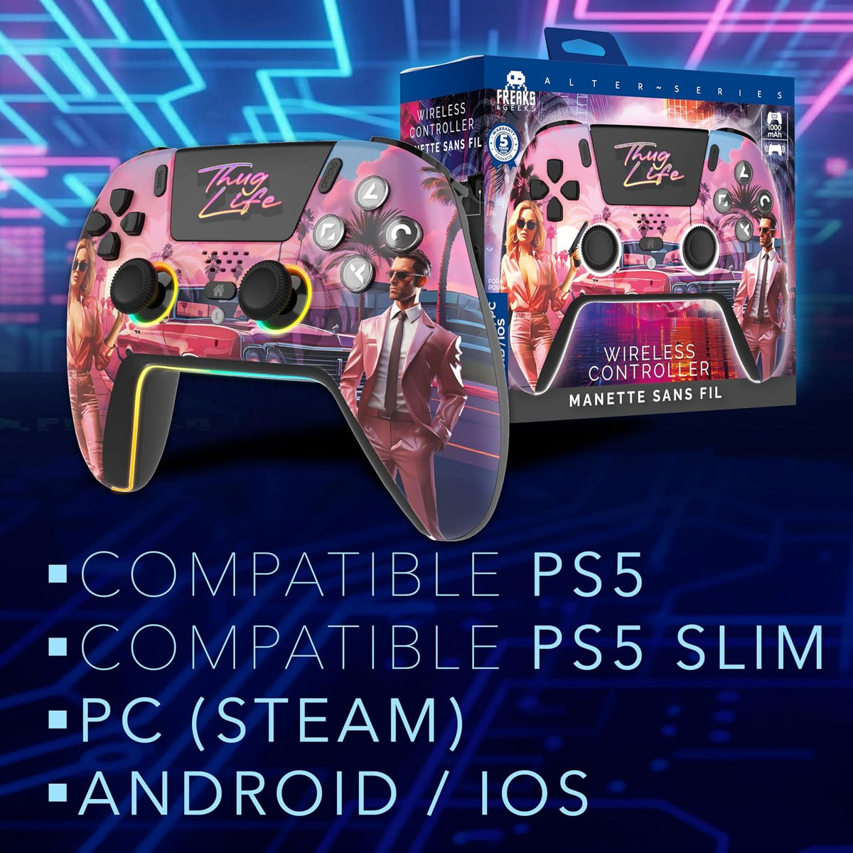 Manette Bluetooth pour PS5 LED - Thug Life